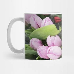 White Gentle Pink Tulips Bouquet Mug